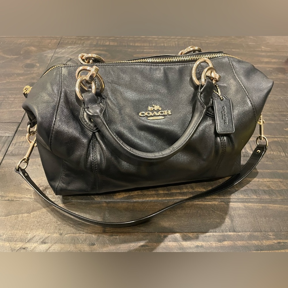 Coach Satchel- Black with Gold Accents